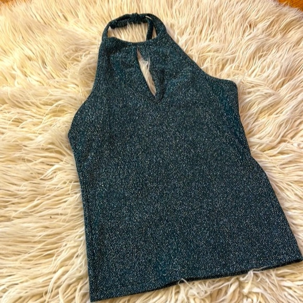 Topshop Green and Silver Metallic Shimmery Top, 2